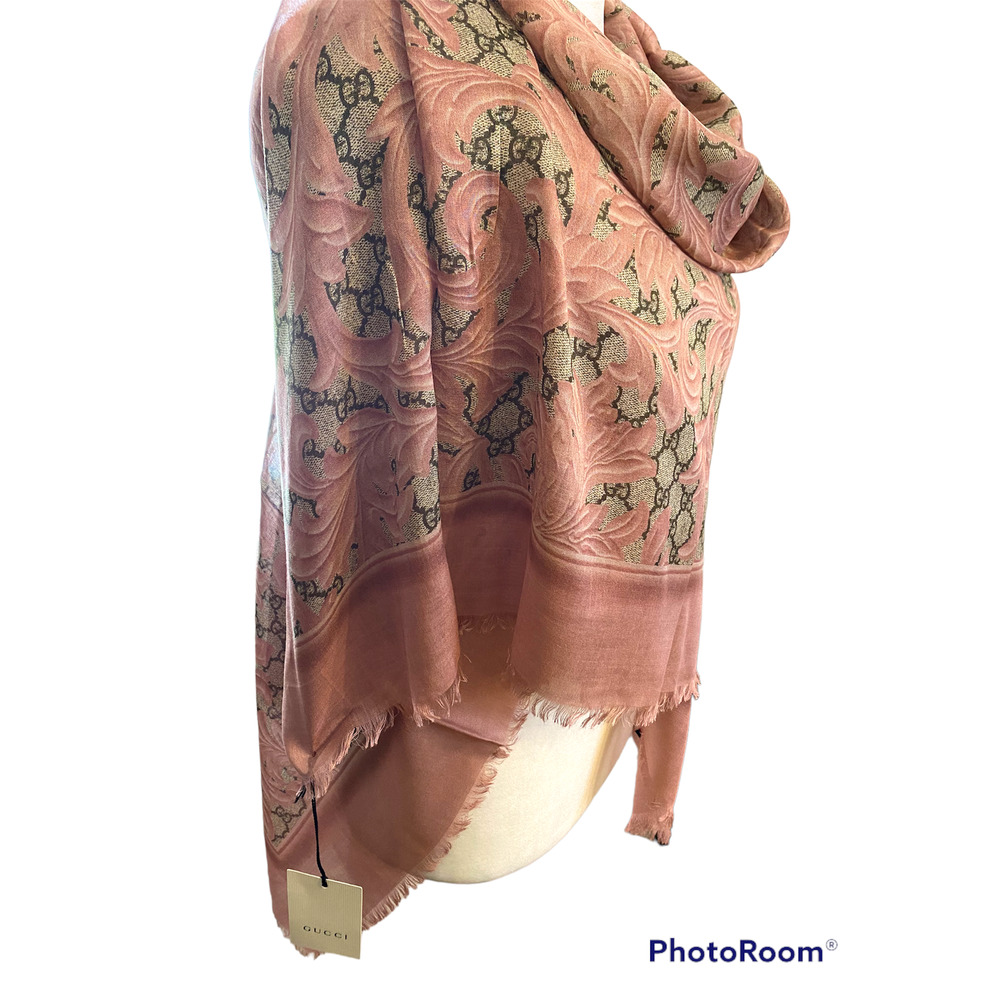 Gucci Oversized GG Arabesque Silk-Modal Shawl Scarf – Blush Pink - Picture 3 of 5